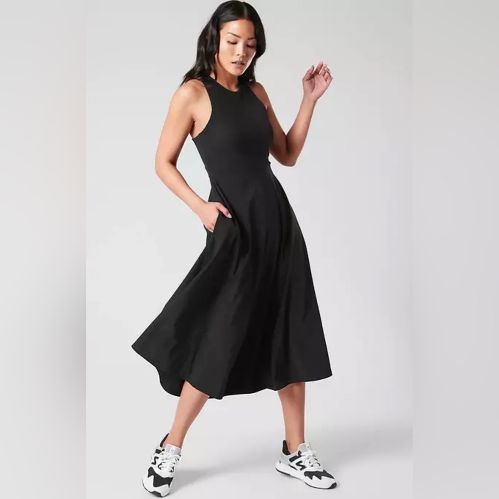 Athleta Winona Midi Support Athleisure Dress Black Sz Medium